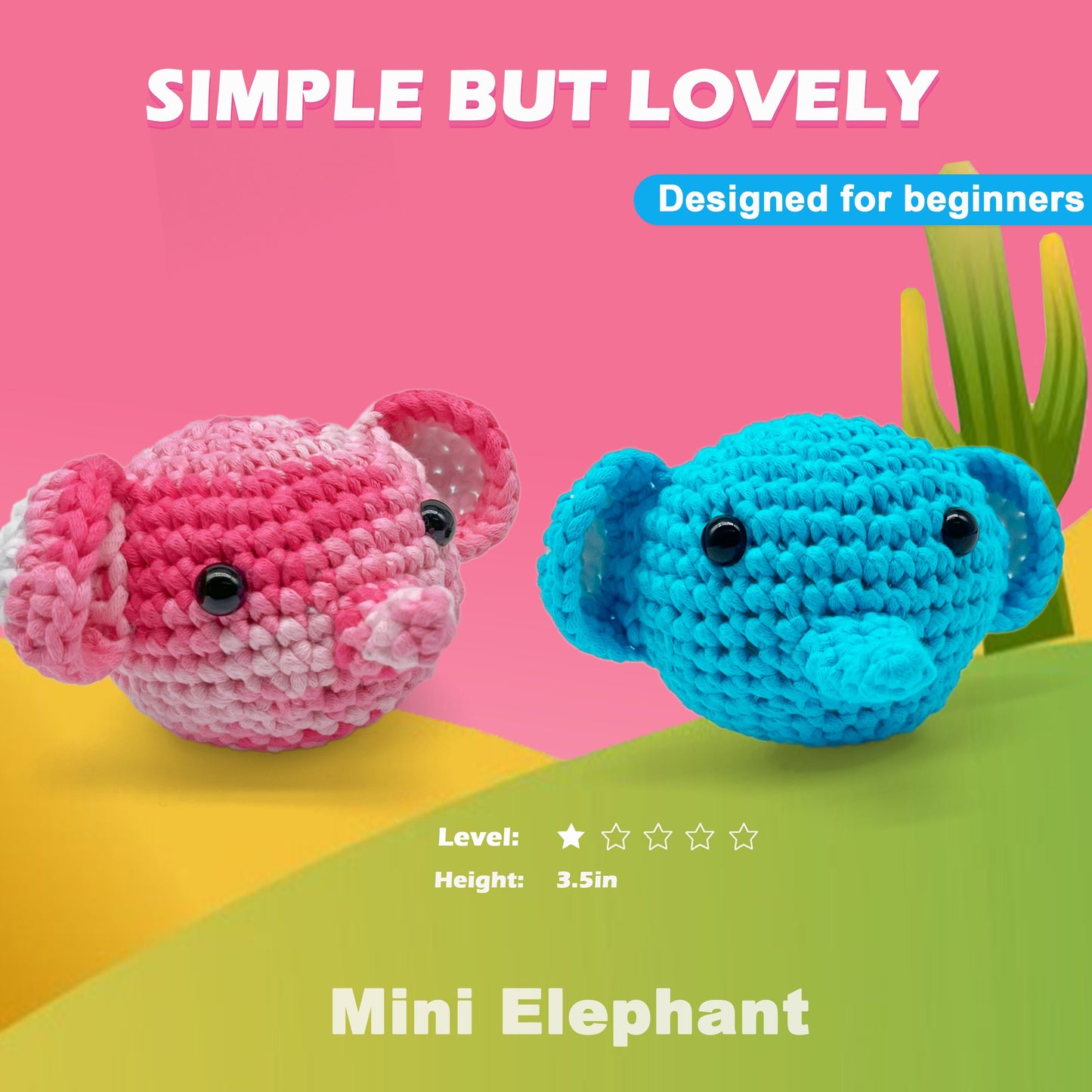 Crochet Kit for Beginners, 2 PCS Elephant Crochet Animal Kit for Adults Kids - Freeasyfar